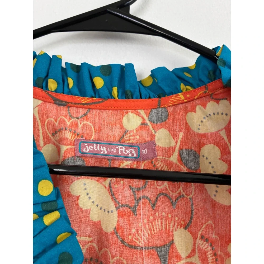 Jelly the Pug Agra Misha Dress Kids 10 Floral Elephant Mixed Print Ruffle Cotton